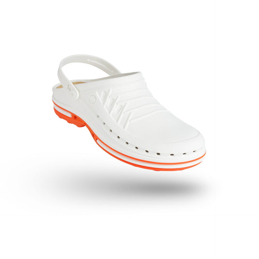 ZUECOS CLOG BLANCO Y NARANJA